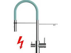 VIZIO NIEDERDRUCK 3 Wege Wasserhahn Küchenarmatur FL mit 360° Schwenkbarem Auslauf Abnehmbare 2 Strahl Handbrause Verchromt   Türkis< Einhebelmischer