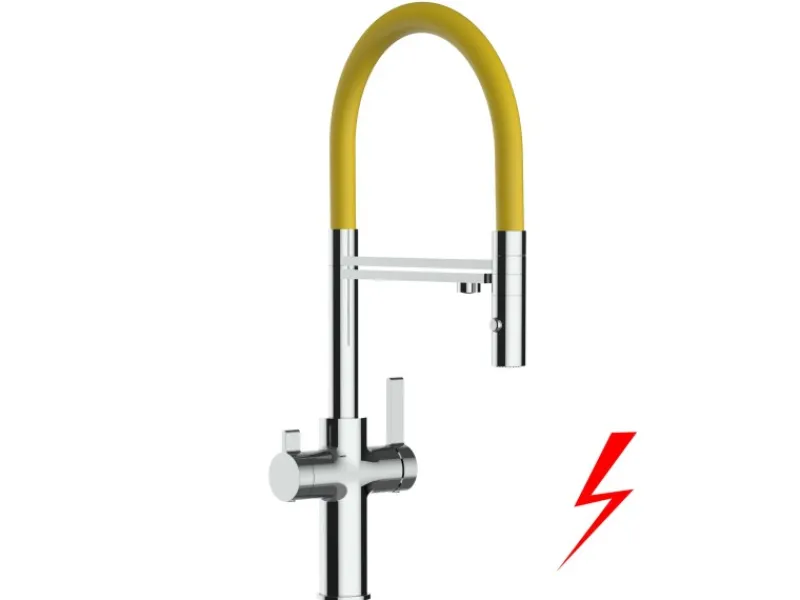 Outlet VIZIO NIEDERDRUCK 3 Wege Wasserhahn Küchenarmatur FC mit 360° Schwenkbarem Auslauf Abnehmbare 2 Strahl Handbrause Verchromt Gelb