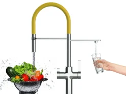 Outlet VIZIO NIEDERDRUCK 3 Wege Wasserhahn Küchenarmatur FC mit 360° Schwenkbarem Auslauf Abnehmbare 2 Strahl Handbrause Verchromt Gelb