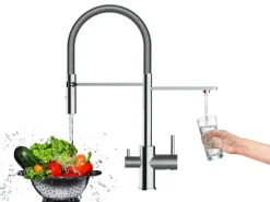 Clearance VIZIO NIEDERDRUCK 3 Wege Wasserhahn Küchenarmatur FL mit 360° Schwenkbarem Auslauf Abnehmbare 2 Strahl Handbrause Verchromt