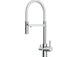 Outlet VIZIO NIEDERDRUCK 3 Wege Wasserhahn Küchenarmatur FL mit 360° Schwenkbarem Auslauf Abnehmbare 2 Strahl Handbrause Verchromt   Weiß