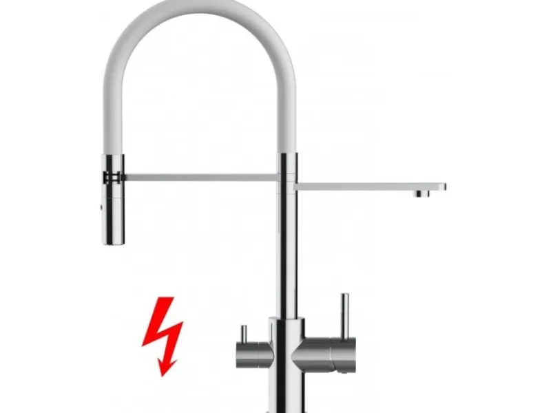 Outlet VIZIO NIEDERDRUCK 3 Wege Wasserhahn Küchenarmatur FL mit 360° Schwenkbarem Auslauf Abnehmbare 2 Strahl Handbrause Verchromt Weiß