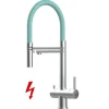 VIZIO Niederdruck 3 Wege Wasserhahn Küchenarmatur Edelstahl Massiv mit 360° Schwenkbarem Auslauf Abnehmbare 2 Strahl Handbrause Gebürstet   Türkis< Einhebelmischer
