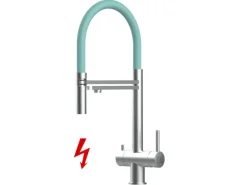 VIZIO Niederdruck 3 Wege Wasserhahn Küchenarmatur Edelstahl Massiv mit 360° Schwenkbarem Auslauf Abnehmbare 2 Strahl Handbrause Gebürstet   Türkis< Einhebelmischer