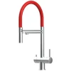 VIZIO NIEDERDRUCK 3 Wege Wasserhahn Küchenarmatur Edelstahl Massiv mit 360° Schwenkbarem Auslauf Abnehmbare 2 Strahl Handbrause Gebürstet   Rot< Einhebelmischer