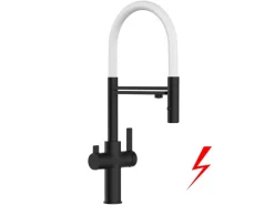 VIZIO NIEDERDRUCK 3 Wege Wasserhahn Küchenarmatur FC mit 360° Schwenkbarem Auslauf Abnehmbare 2 Strahl Handbrause Schwarz Matt   Weiß< Einhebelmischer
