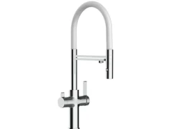 Clearance VIZIO NIEDERDRUCK 3 Wege Wasserhahn Küchenarmatur FC mit 360° Schwenkbarem Auslauf Abnehmbare 2 Strahl Handbrause Verchromt   Weiß