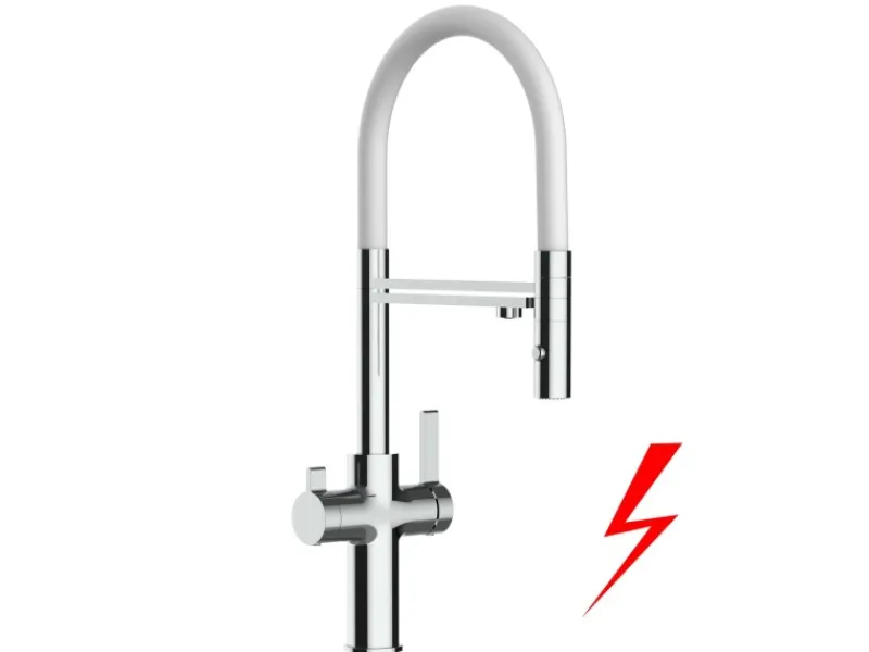 Clearance VIZIO NIEDERDRUCK 3 Wege Wasserhahn Küchenarmatur FC mit 360° Schwenkbarem Auslauf Abnehmbare 2 Strahl Handbrause Verchromt Weiß