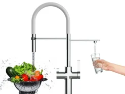 Clearance VIZIO NIEDERDRUCK 3 Wege Wasserhahn Küchenarmatur FC mit 360° Schwenkbarem Auslauf Abnehmbare 2 Strahl Handbrause Verchromt Weiß