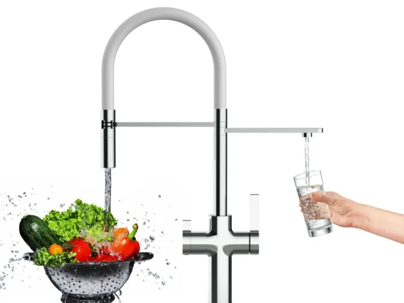 Clearance VIZIO NIEDERDRUCK 3 Wege Wasserhahn Küchenarmatur FC mit 360° Schwenkbarem Auslauf Abnehmbare 2 Strahl Handbrause Verchromt Weiß