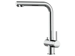 VIZIO NIEDERDRUCK 3 Wege Wasserhahn Küchenarmatur Edelstahl Massiv 360° Schwenkbarem L Auslauf Hochglanz Poliert< Einhebelmischer