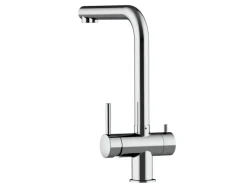 VIZIO NIEDERDRUCK 3 Wege Wasserhahn Küchenarmatur Edelstahl Massiv 360° Schwenkbarem L Auslauf Hochglanz Poliert< Einhebelmischer