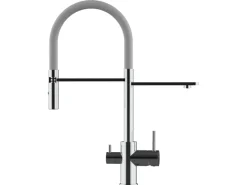 Einhebelmischer<VIZIO NIEDERDRUCK 3 Wege Wasserhahn Küchenarmatur FL mit 360° Schwenkbarem Auslauf Abnehmbare 2 Strahl Handbrause Verchromt   Grau