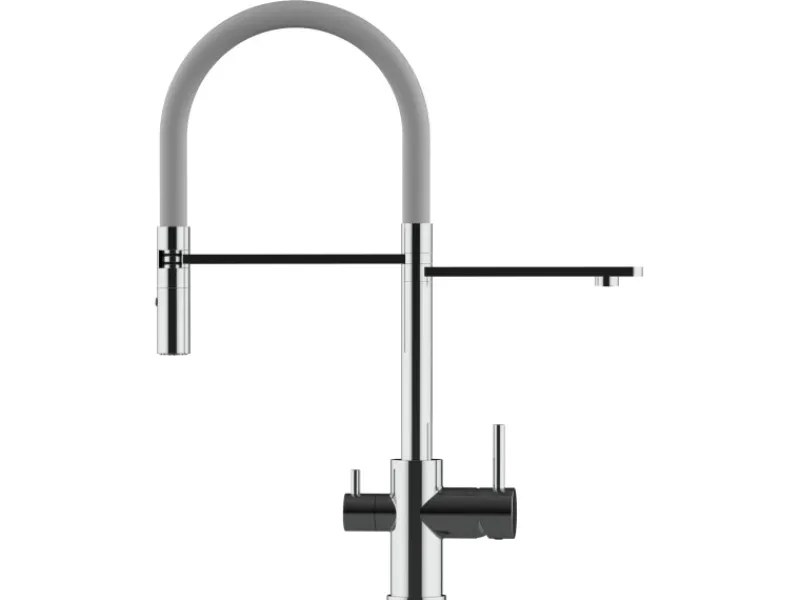 Einhebelmischer<VIZIO NIEDERDRUCK 3 Wege Wasserhahn Küchenarmatur FL mit 360° Schwenkbarem Auslauf Abnehmbare 2 Strahl Handbrause Verchromt Grau