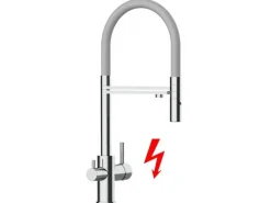 Einhebelmischer<VIZIO NIEDERDRUCK 3 Wege Wasserhahn Küchenarmatur FL mit 360° Schwenkbarem Auslauf Abnehmbare 2 Strahl Handbrause Verchromt Grau