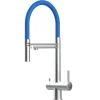 Einhebelmischer<VIZIO NIEDERDRUCK 3 Wege Wasserhahn Küchenarmatur Edelstahl Massiv mit 360° Schwenkbarem Auslauf Abnehmbare 2 Strahl Handbrause Gebürstet   Blau