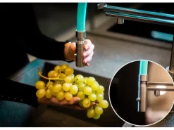VIZIO NIEDERDRUCK 3 Wege Wasserhahn Küchenarmatur Edelstahl Massiv mit 360° Schwenkbarem Auslauf Abnehmbare 2 Strahl Handbrause Gebürstet   Orange< Einhebelmischer