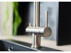 VIZIO NIEDERDRUCK 3 Wege Wasserhahn Küchenarmatur Edelstahl Massiv mit 360° Schwenkbarem Auslauf Abnehmbare 2 Strahl Handbrause Gebürstet   Orange< Einhebelmischer