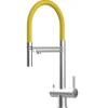 Einhebelmischer<VIZIO NIEDERDRUCK 3 Wege Wasserhahn Küchenarmatur Edelstahl Massiv mit 360° Schwenkbarem Auslauf Abnehmbare 2 Strahl Handbrause Gebürstet   Gelb