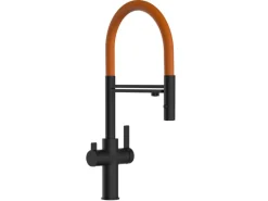 New VIZIO NIEDERDRUCK 3 Wege Wasserhahn Küchenarmatur FC mit 360° Schwenkbarem Auslauf Abnehmbare 2 Strahl Handbrause Schwarz Matt   Orange