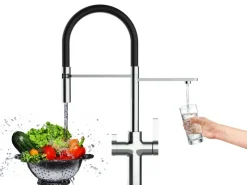 Best VIZIO NIEDERDRUCK 3 Wege Wasserhahn Küchenarmatur FC mit 360° Schwenkbarem Auslauf Abnehmbare 2 Strahl Handbrause Verchromt   Schwarz