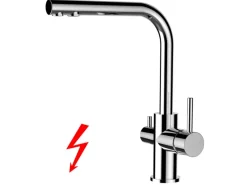 Einhebelmischer<VIZIO NIEDERDRUCK 3 Wege Wasserhahn Küchenarmatur FL mit 360° Schwenkbarem L Auslauf