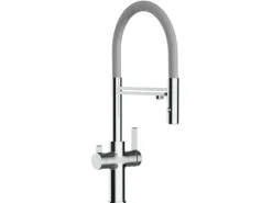 VIZIO NIEDERDRUCK 3 Wege Wasserhahn Küchenarmatur FC mit 360° Schwenkbarem Auslauf Abnehmbare 2 Strahl Handbrause Verchromt   Grau< Einhebelmischer