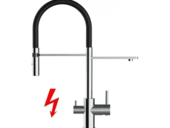 Zubehör Für Küchenarmatur<VIZIO NIEDERDRUCK 3 Wege Wasserhahn Küchenarmatur FL mit 360° Schwenkbarem Auslauf Abnehmbare 2 Strahl Handbrause Verchromt   Schwarz