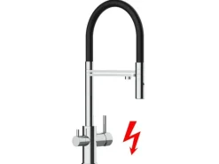 Zubehör Für Küchenarmatur<VIZIO NIEDERDRUCK 3 Wege Wasserhahn Küchenarmatur FL mit 360° Schwenkbarem Auslauf Abnehmbare 2 Strahl Handbrause Verchromt   Schwarz