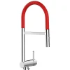 Einhebelmischer<VIZIO NIEDERDRUCK Wasserhahn Vorfenster Küchenarmatur Umklappbar 6 CM mit 360° Schwenkbarem Auslauf Abnehmbare 2 Strahl Handbrause Verchromt   Rot