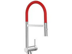 Einhebelmischer<VIZIO NIEDERDRUCK Wasserhahn Vorfenster Küchenarmatur Umklappbar 6 CM mit 360° Schwenkbarem Auslauf Abnehmbare 2 Strahl Handbrause Verchromt Rot