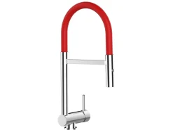 Einhebelmischer<VIZIO NIEDERDRUCK Wasserhahn Vorfenster Küchenarmatur Umklappbar 6 CM mit 360° Schwenkbarem Auslauf Abnehmbare 2 Strahl Handbrause Verchromt   Rot