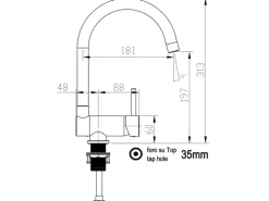 VIZIO Niederdruck Wasserhahn Vorfenster Küchenarmatur Umklappbar 6 CM mit 360° Schwenkbarem U Auslauf Verchromt< Einhebelmischer