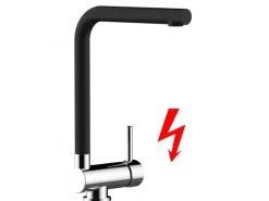 VIZIO Niederdruck Wasserhahn Vorfenster Küchenarmatur Umklappbar 6 CM mit 360° Schwenkbarem L Auslauf Verchromt   Schwarz Granit< Einhebelmischer