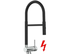 Einhebelmischer<VIZIO NIEDERDRUCK Wasserhahn Vorfenster Küchenarmatur Umklappbar 6 CM 360° Schwenkbarem Auslauf Abnehmbare 2 Strahl Brause Chrom   Schwarz Matt