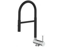 Einhebelmischer<VIZIO NIEDERDRUCK Wasserhahn Vorfenster Küchenarmatur Umklappbar 6 CM 360° Schwenkbarem Auslauf Abnehmbare 2 Strahl Brause Chrom   Schwarz Matt