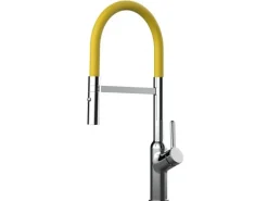Einhebelmischer<VIZIO Wasserhahn Küchenarmatur BOD mit 360° Schwenkbarem Auslauf Abnehmbare 2 Strahl Handbrause Verchromt Gelb