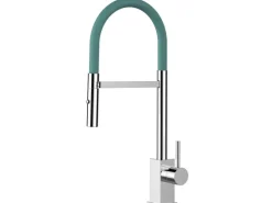 VIZIO Wasserhahn Küchenarmatur QU mit 360° Schwenkbarem Auslauf Abnehmbare 2 Strahl Handbrause Verchromt   Türkis< Einhebelmischer