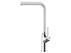 Outlet VIZIO Wasserhahn Küchenarmatur BOD mit 360° Schwenkbarem L Auslauf Verchromt   Weiß Granit