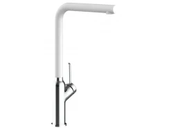 Outlet VIZIO Wasserhahn Küchenarmatur BOD mit 360° Schwenkbarem L Auslauf Verchromt   Weiß Granit