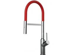 Einhebelmischer<VIZIO Wasserhahn Küchenarmatur BOD mit 360° Schwenkbarem Auslauf Abnehmbare 2 Strahl Handbrause Verchromt Rot