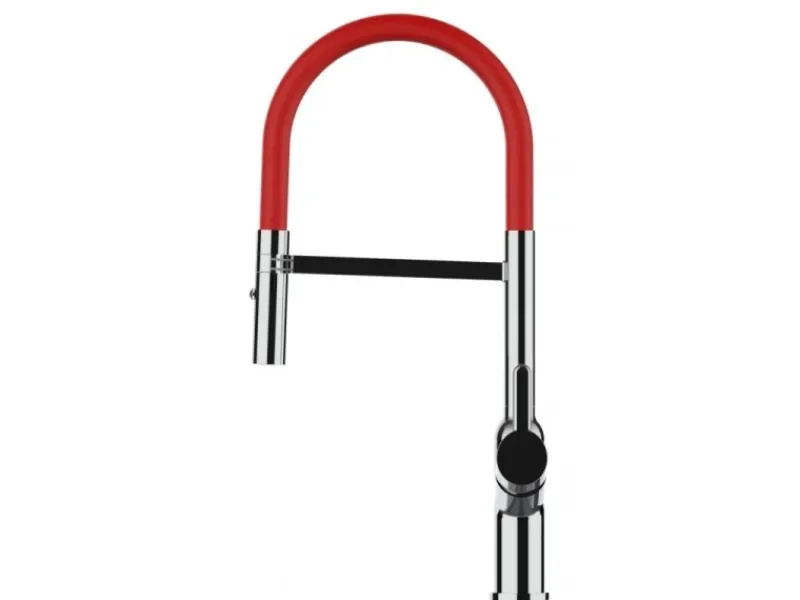 Einhebelmischer<VIZIO Wasserhahn Küchenarmatur BOD mit 360° Schwenkbarem Auslauf Abnehmbare 2 Strahl Handbrause Verchromt Rot