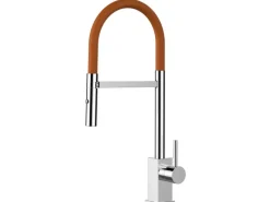 Online VIZIO Wasserhahn Küchenarmatur QU mit 360° Schwenkbarem Auslauf Abnehmbare 2 Strahl Handbrause Verchromt   Orange
