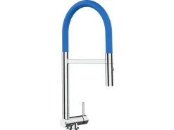 VIZIO Wasserhahn Vorfenster Küchenarmatur Umklappbar 45 CM mit 360° Schwenkbarem Auslauf Abnehmbare 2 Strahl Handbrause Verchromt   Blau< Einhebelmischer|Ersatzteile Küchenarmatur