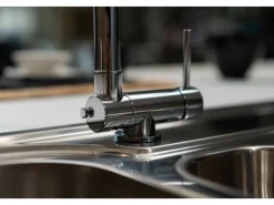 VIZIO Wasserhahn Vorfenster Küchenarmatur Umklappbar 45 CM mit 360° Schwenkbarem Auslauf Abnehmbare 2 Strahl Handbrause Verchromt   Blau< Einhebelmischer|Ersatzteile Küchenarmatur