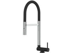 Einhebelmischer<VIZIO Wasserhahn Vorfenster Küchenarmatur Umklappbar 45 CM mit 360° Schwenkbarem Auslauf Abnehmbare 2 Strahl Handbrause Chrom und Schwarz Matt