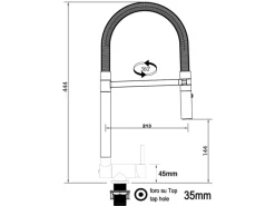 Einhebelmischer<VIZIO Wasserhahn Vorfenster Küchenarmatur Umklappbar 45 CM mit 360° Schwenkbarem Auslauf Abnehmbare 2 Strahl Handbrause Chrom und Schwarz Matt