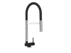 Einhebelmischer<VIZIO Wasserhahn Vorfenster Küchenarmatur Umklappbar 45 CM mit 360° Schwenkbarem Auslauf Abnehmbare 2 Strahl Handbrause Chrom und Schwarz Matt