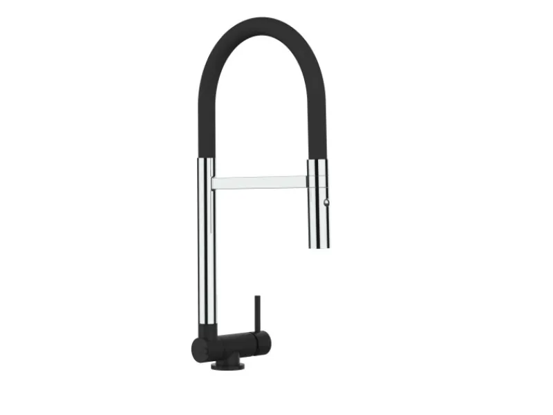 Einhebelmischer<VIZIO Wasserhahn Vorfenster Küchenarmatur Umklappbar 45 CM mit 360° Schwenkbarem Auslauf Abnehmbare 2 Strahl Handbrause Chrom und Schwarz Matt