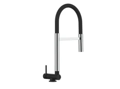Einhebelmischer<VIZIO Wasserhahn Vorfenster Küchenarmatur Umklappbar 45 CM mit 360° Schwenkbarem Auslauf Abnehmbare 2 Strahl Handbrause Chrom und Schwarz Matt